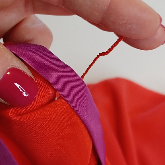 MSK Silky Batwing Colorblock Twofer Belted Dress Women's Sz Med Red Purple - Picture 10 of 11